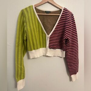 Wild Fable Green and Pink Striped Cardigan color block size XL